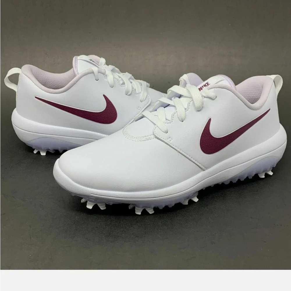 Nike White Golf Shoes with Maroon Swoosh Accents - Picture 2 of 5
